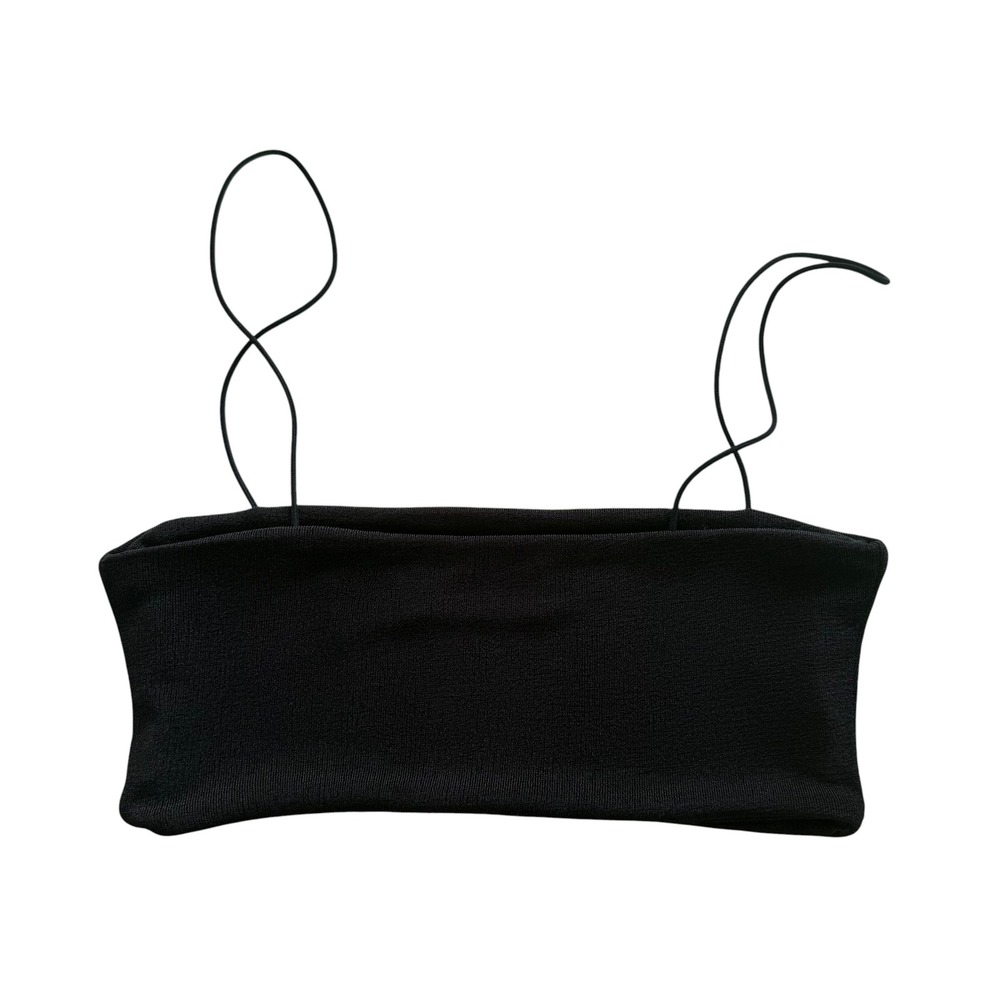 Edikted Sz S Black Spaghetti Strap Textured Knit Bandeau Micro Crop Top Festival - Picture 2 of 10